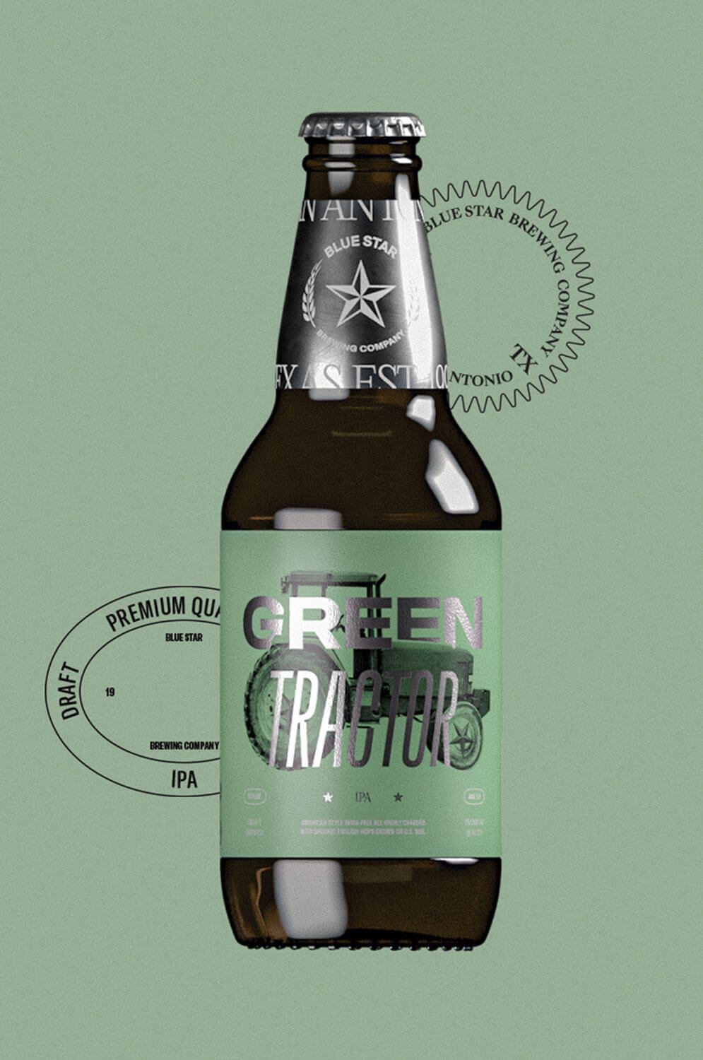 blue star project green tractor beer brand product packaging